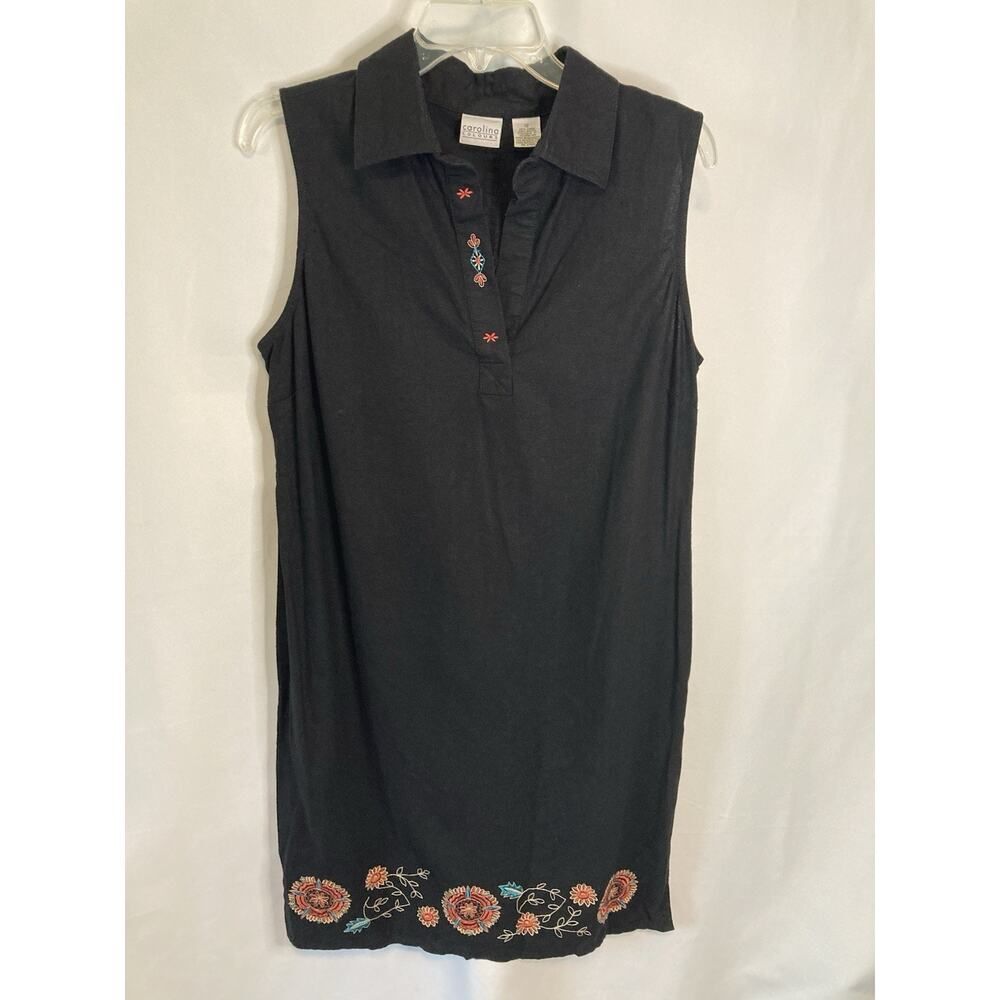 Embroidered Boho Aztec Linen Tunic Dress Size 12 Black Vintage Carolina Colours